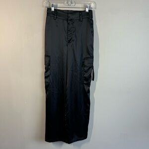House of Harlow Satin Cargo Pants Wide Leg High Waist Black Size S